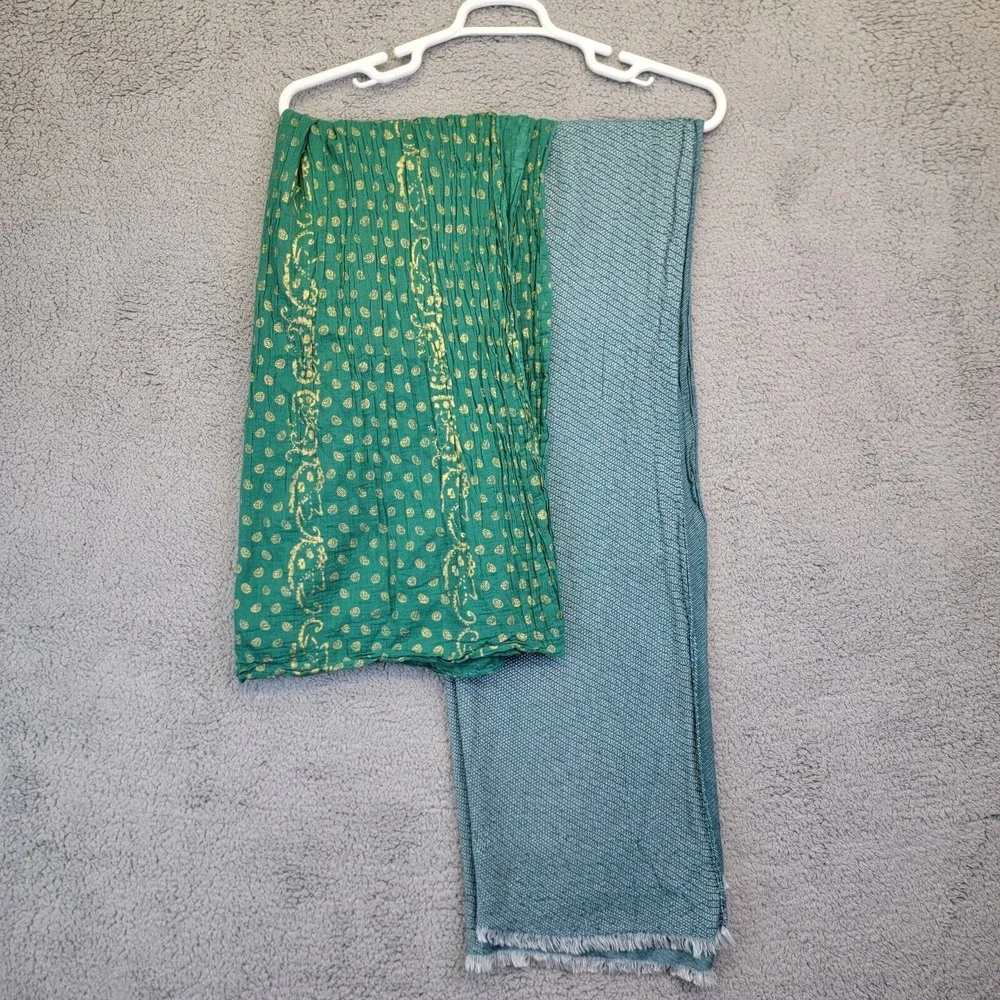 Halogen Scarf Lot of 2 Green Blue Gold Winter Knit Seashell Print Gold Winter‎